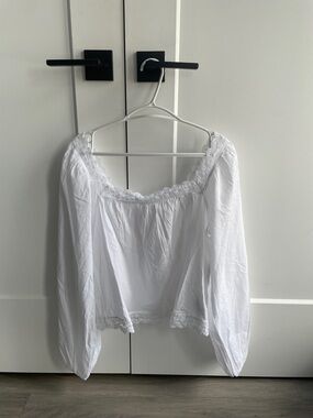 white linen square neck lace blouse - old navy size small nwt